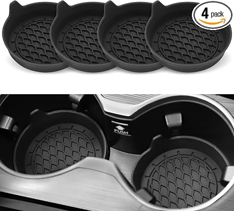 Car Cup Holder Coaster, Silicone Cup Holder Insert, Universal Non-Slip Cup Holders, Car Accessories Interior for Women and Man Interior Sets 4 Pack Black